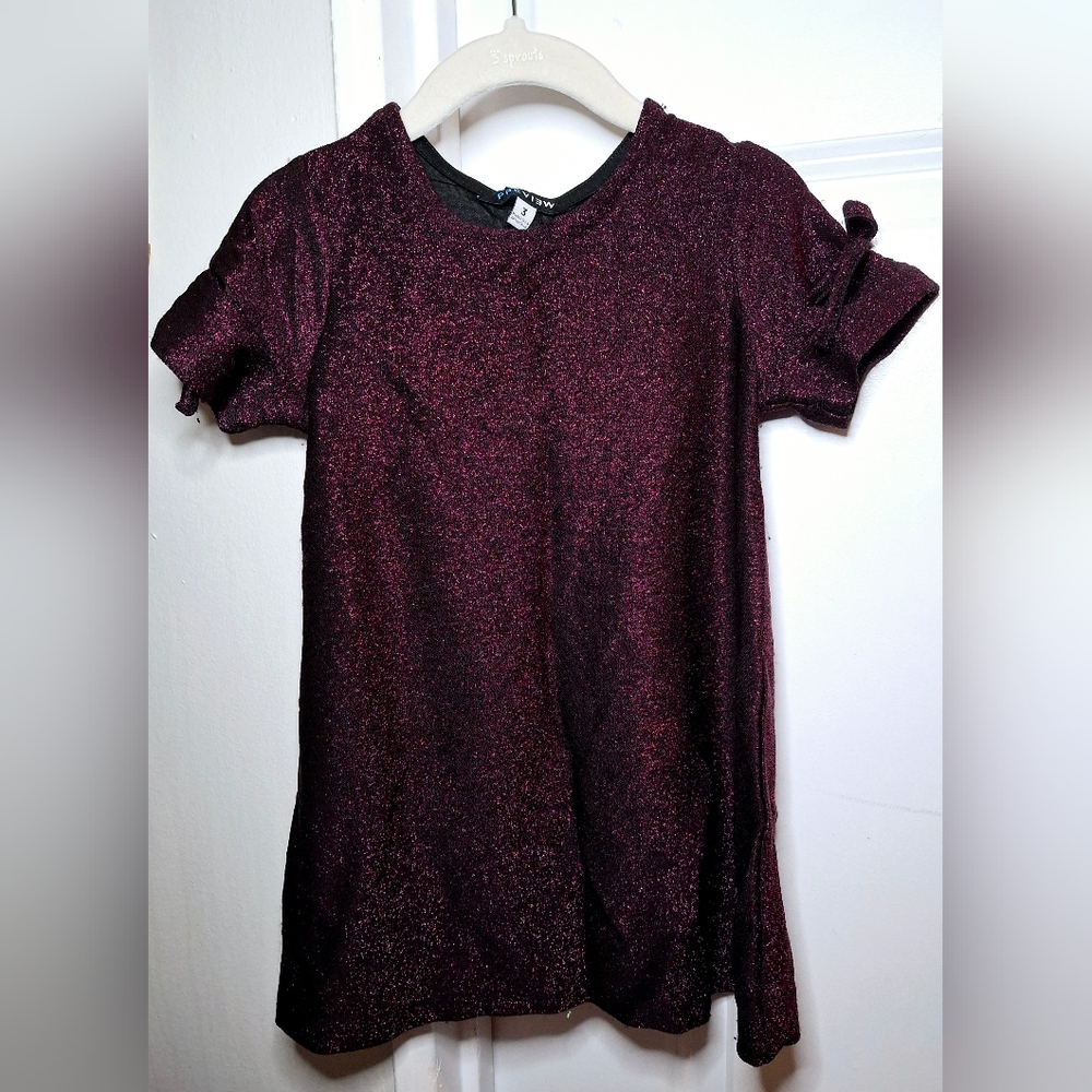 Preview Shimmery Burgundy Dress with Bow Detail (3T)